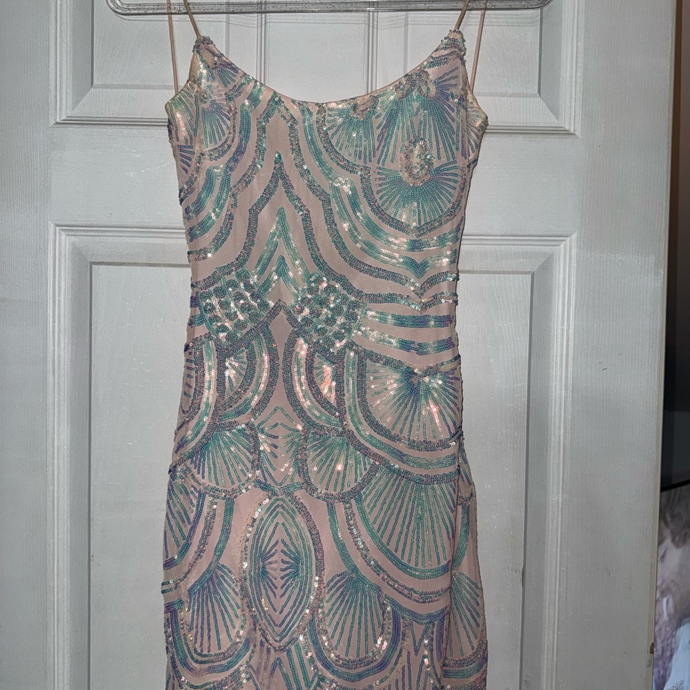 Windsor Sequin Mini Dress in Pink and Blue